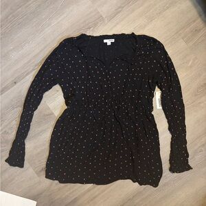 Black Maternity Long Sleeve Blouse with Pink Flowers